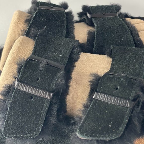 Birkenstock Arizona Shearling Black Suede Leather, Size 38